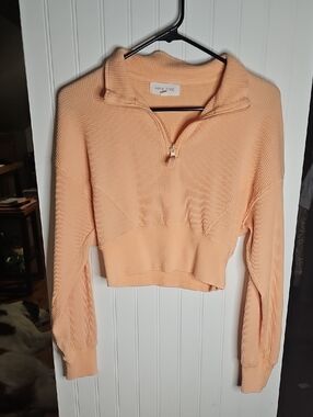 Hippie Rose Peach Waffle Half-Zip Cropped Sweatshirt